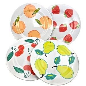 Vtg NOS ZakWare 4pc Set Melamine 9" Salad Plates Colorful Fruits Picnic Camping